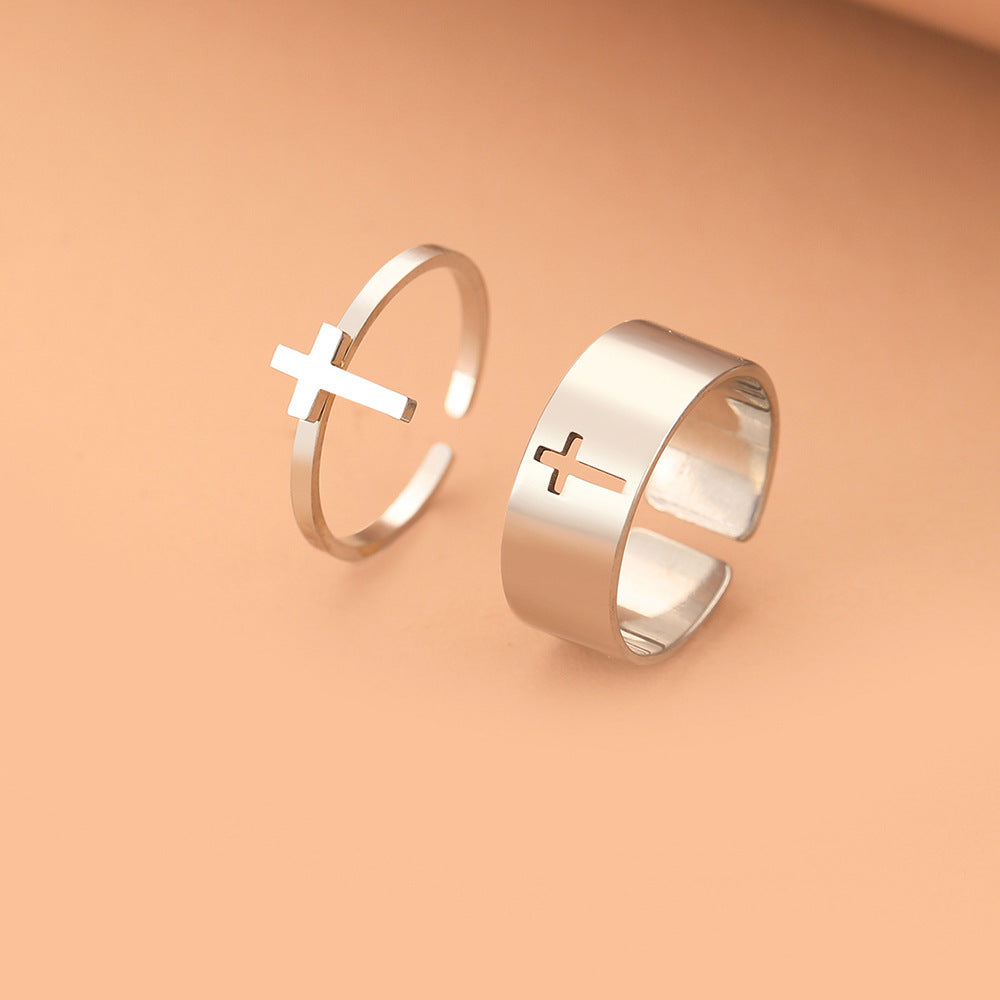 Stylish Stainless Steel Open Cross Ring Set