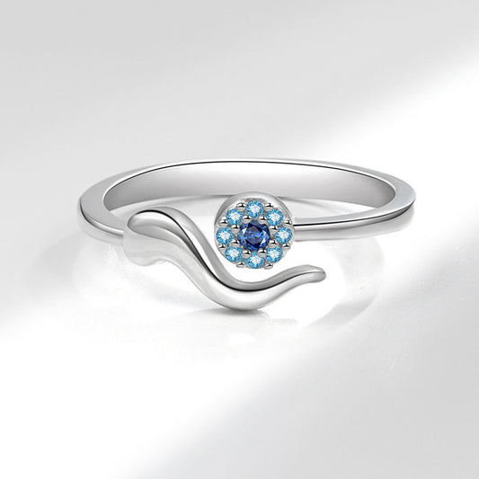 Blue Zircon Open Devil's Eye Ring