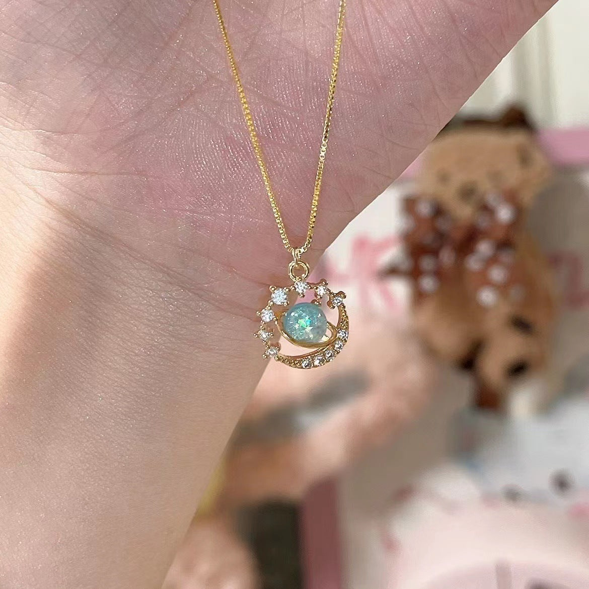 Artificial Opal Planet Necklace Round Shape