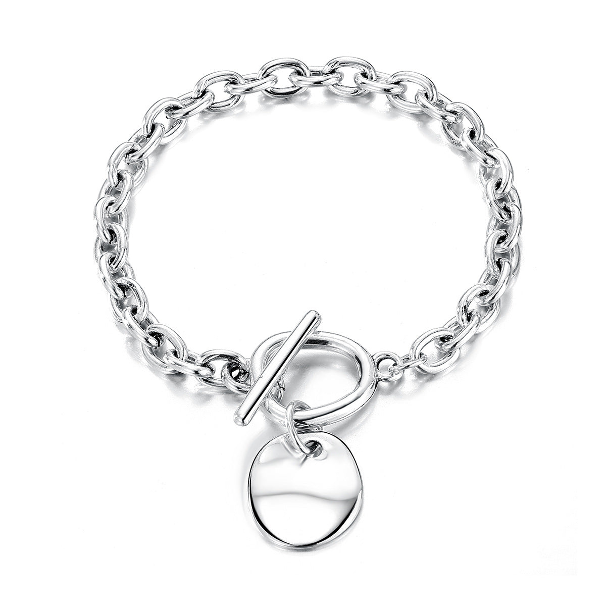 Hip-hop Trendy Old Silver Round-plaque Chain Retro OT-clasp Punk-style Bracelet