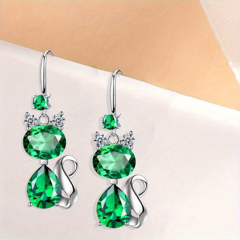 Simple Stylish Versatile And Cute Little Cat Sparkling Earrings