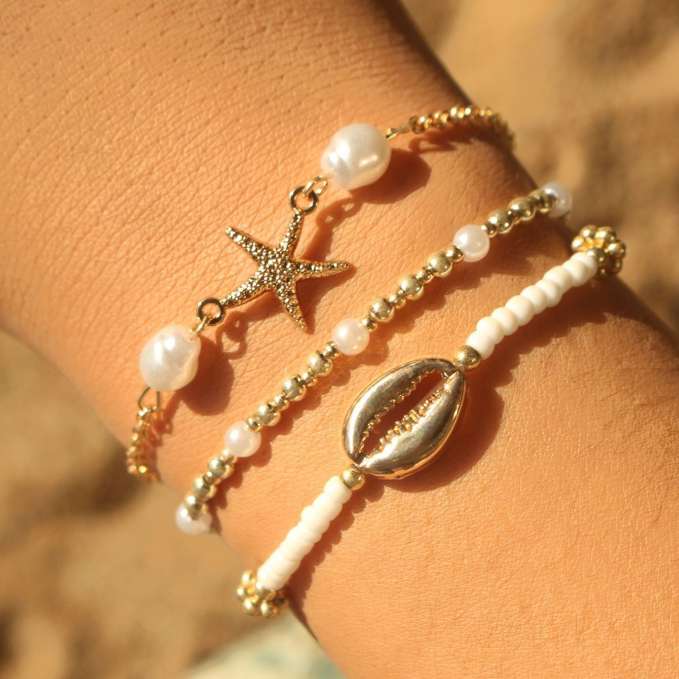 Starfish And Turtle Beaded Bracelet Set