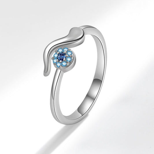 Blue Zircon Open Devil's Eye Ring