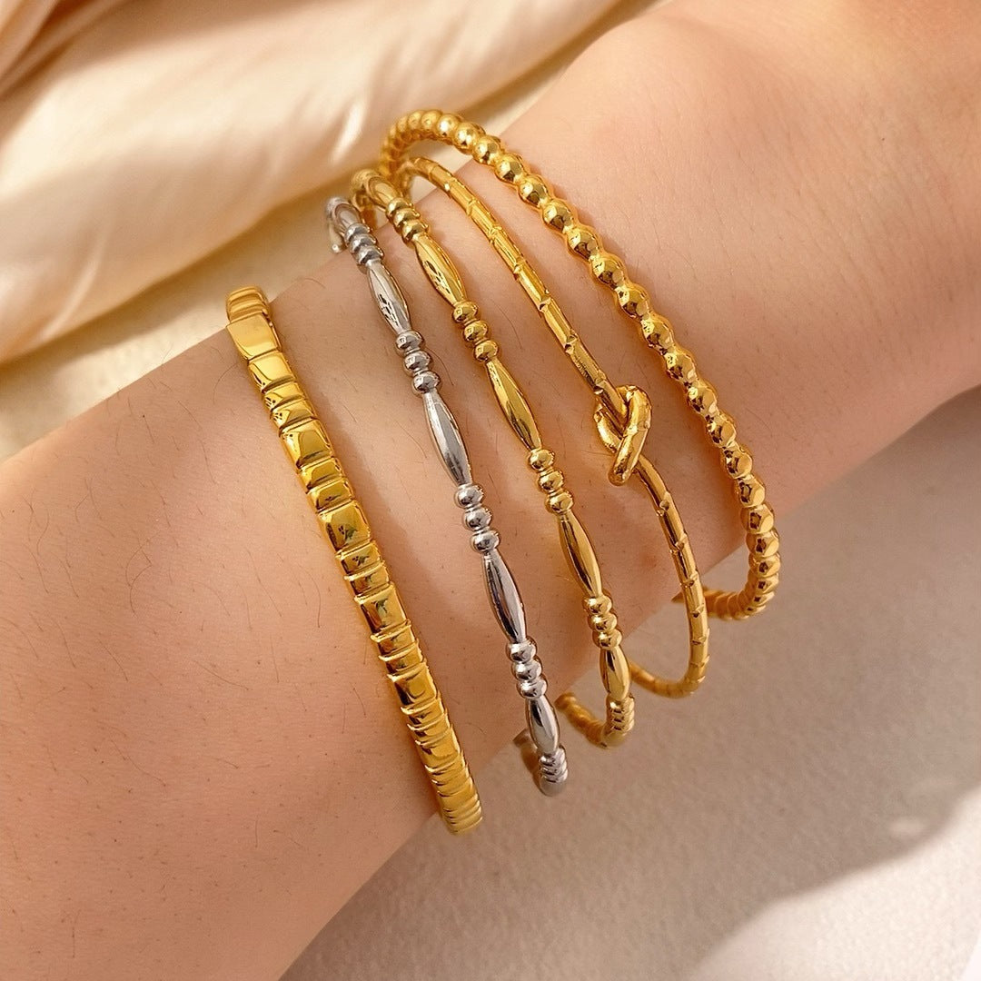 Personalized Patterned Bracelet For Women Elegant Geometric Layering Bangle In Solid Colors