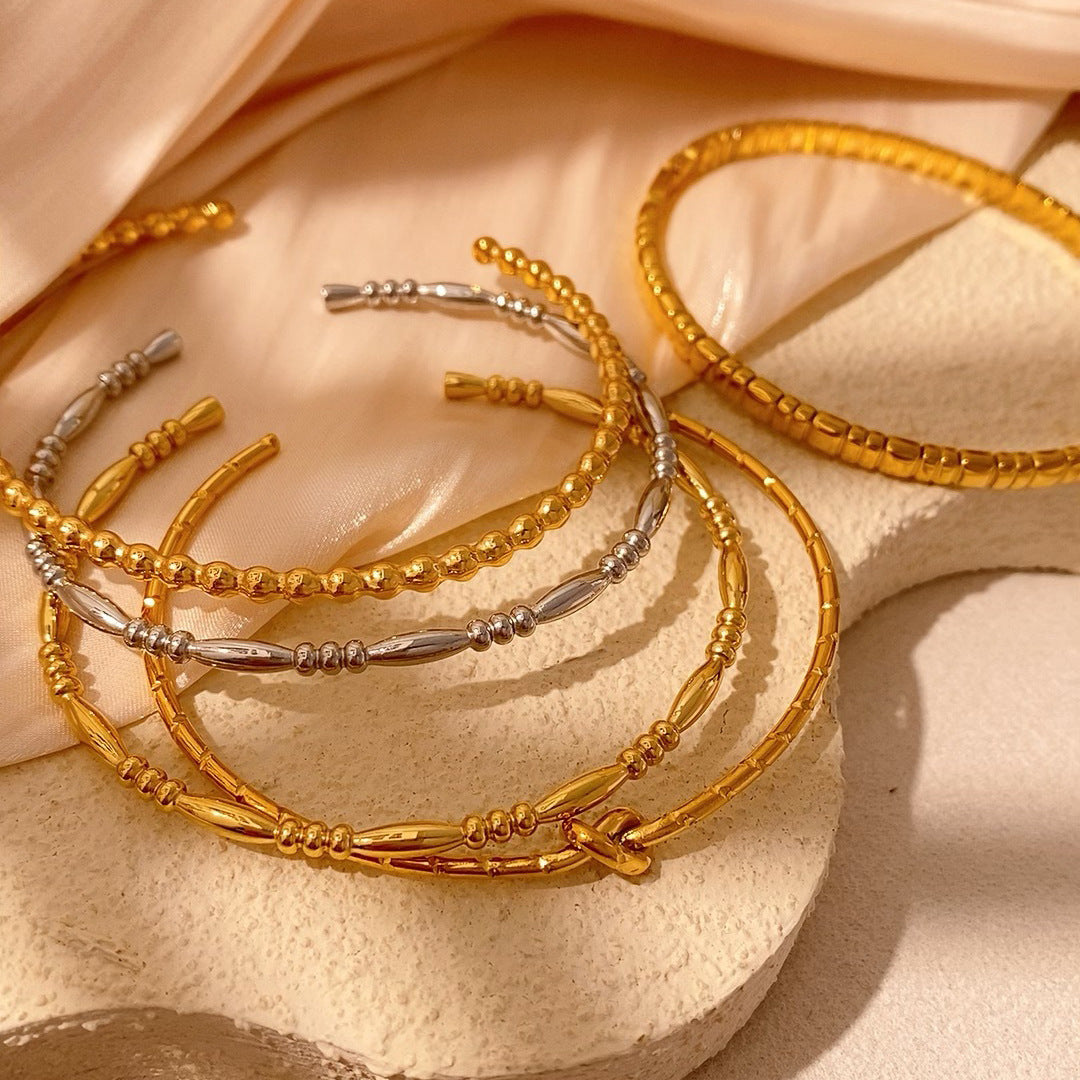 Personalized Patterned Bracelet For Women Elegant Geometric Layering Bangle In Solid Colors