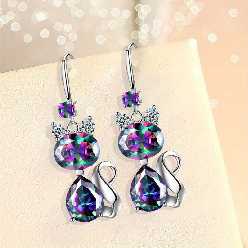 Simple Stylish Versatile And Cute Little Cat Sparkling Earrings