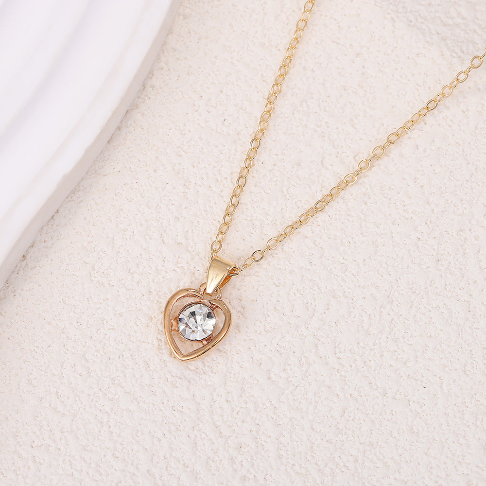 European And American-style Crystal Heart Charm Necklace Earrings Ring And Bracelet Four-Piece Set