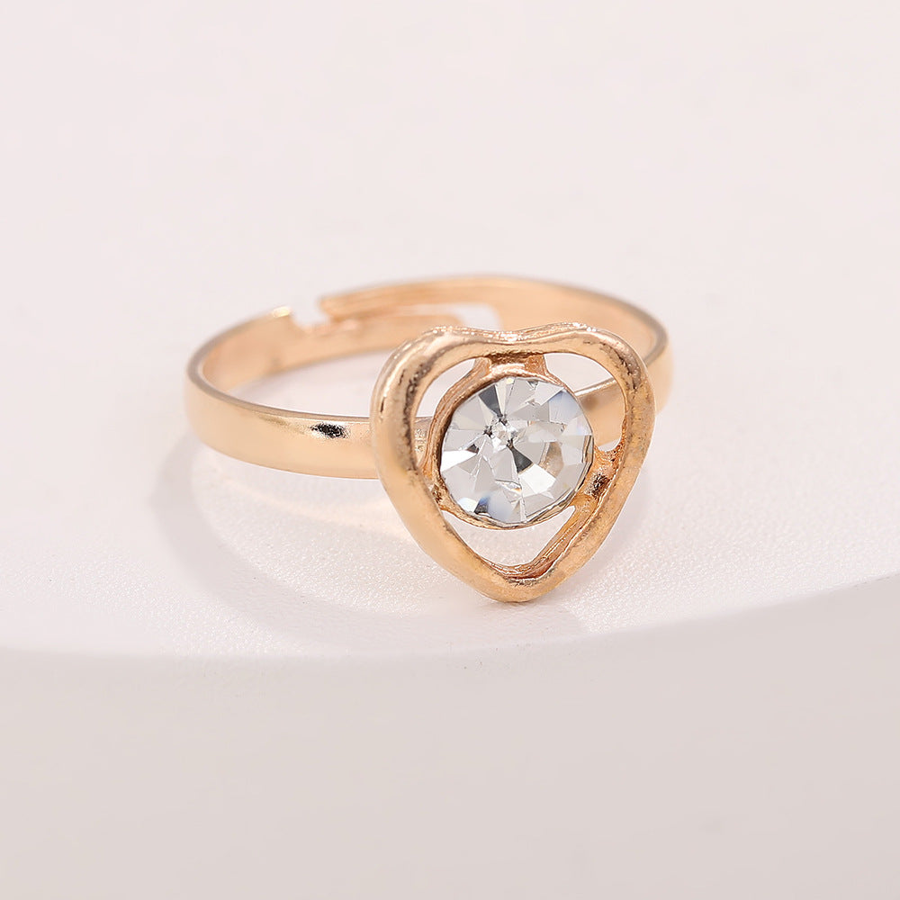 European And American-style Crystal Heart Charm Necklace Earrings Ring And Bracelet Four-Piece Set