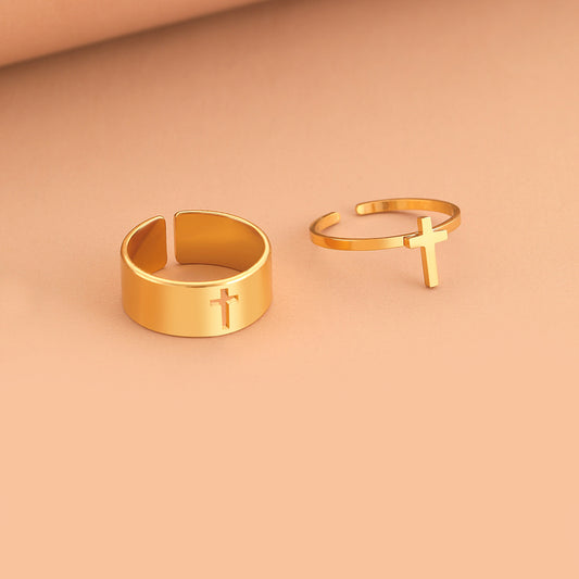 Stylish Stainless Steel Open Cross Ring Set