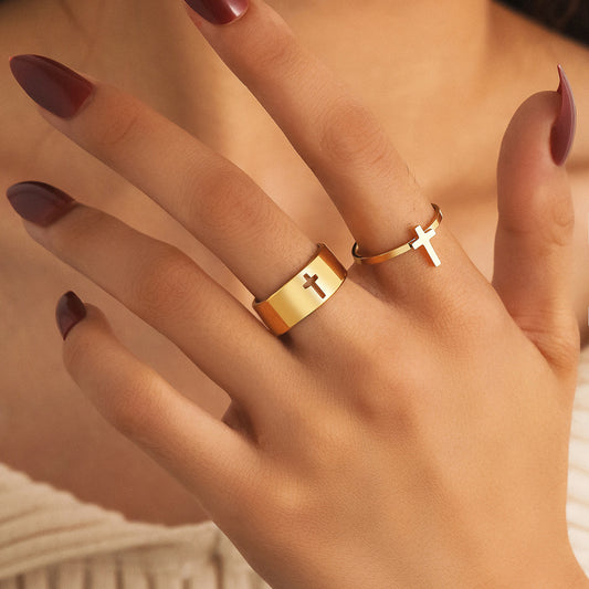 Stylish Stainless Steel Open Cross Ring Set
