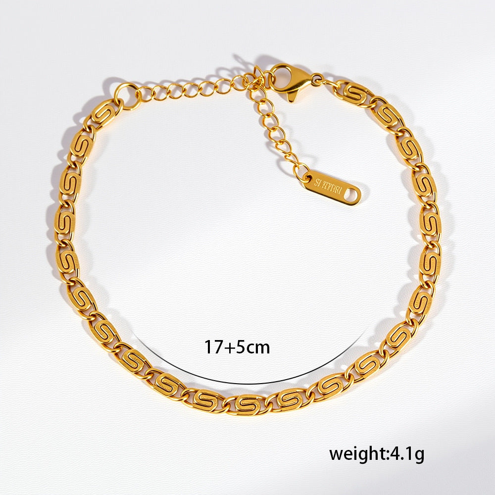Minimalist Titanium Steel Niche All-Match 18K Gold-Plated Bracelet For Women