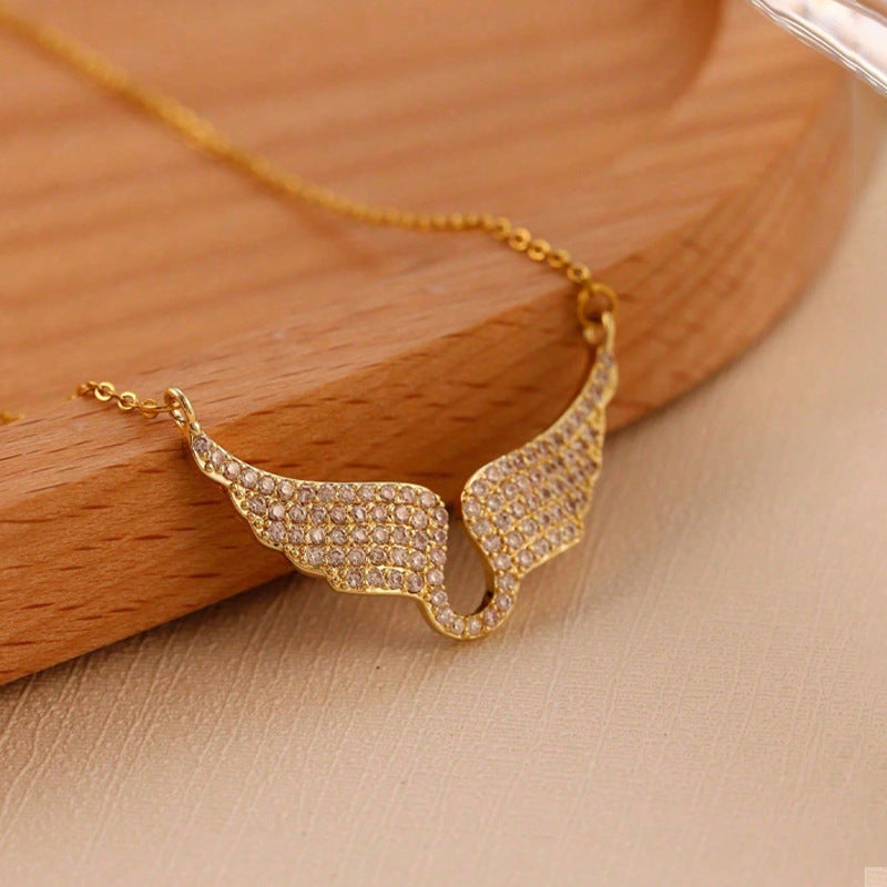 Full-Diamond Angel Wings Pendant Necklace