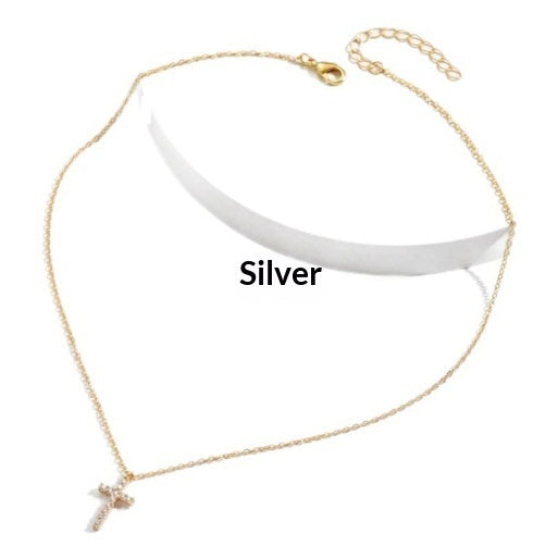 Cross Full Of Diamonds Womens Clavicle Chain Gold Pendant Girls Necklace