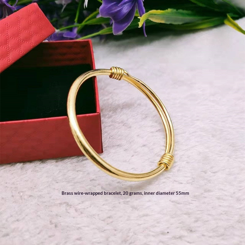 Silk-wrapped  Polished  Ethnic-style Pure Copper Uncoated Bracelet