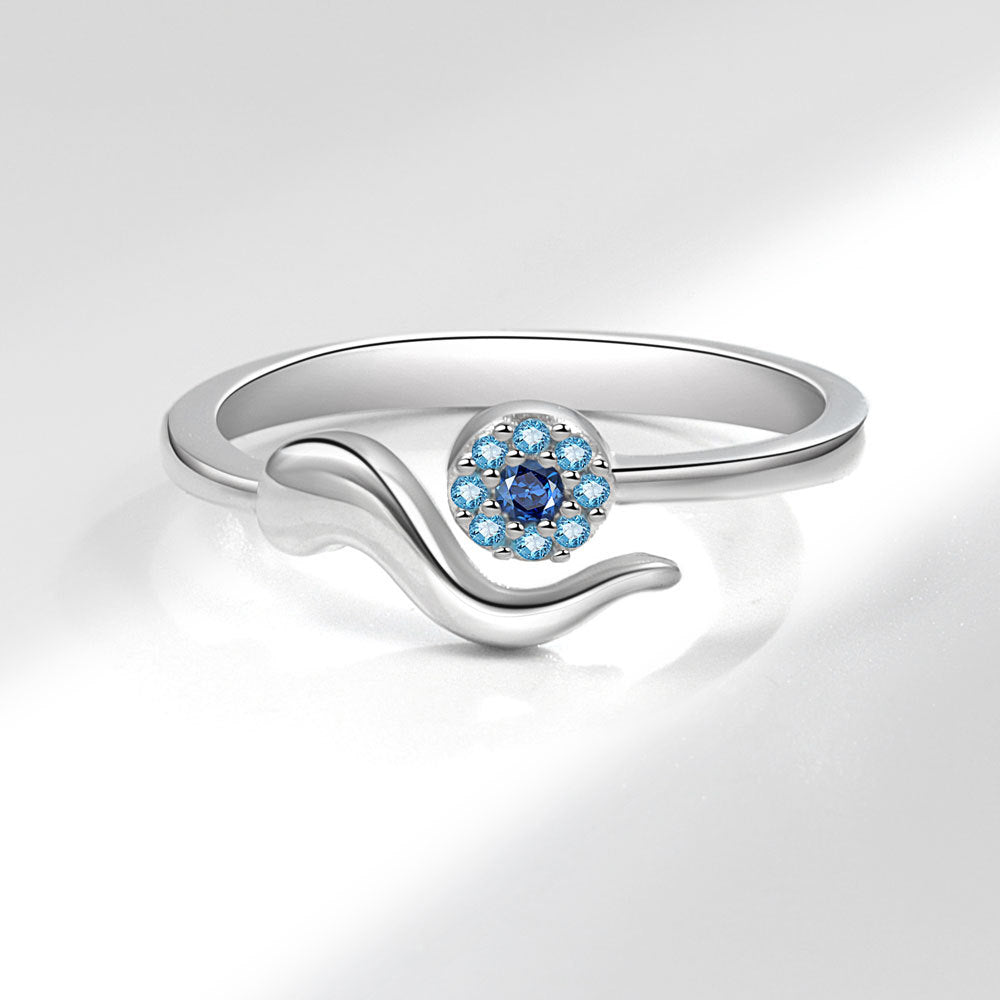 Blue Zircon Open Devil's Eye Ring