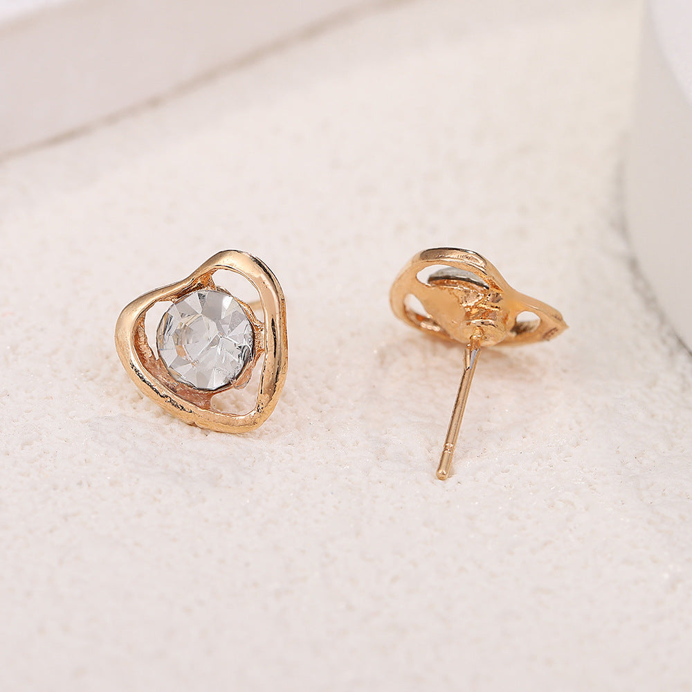 European And American-style Crystal Heart Charm Necklace Earrings Ring And Bracelet Four-Piece Set