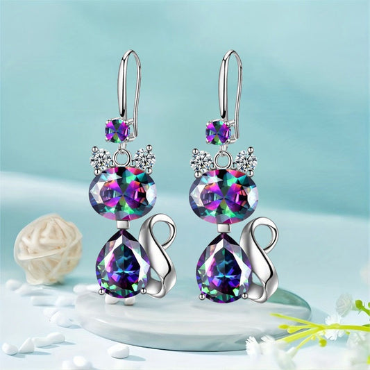 Simple Stylish Versatile And Cute Little Cat Sparkling Earrings