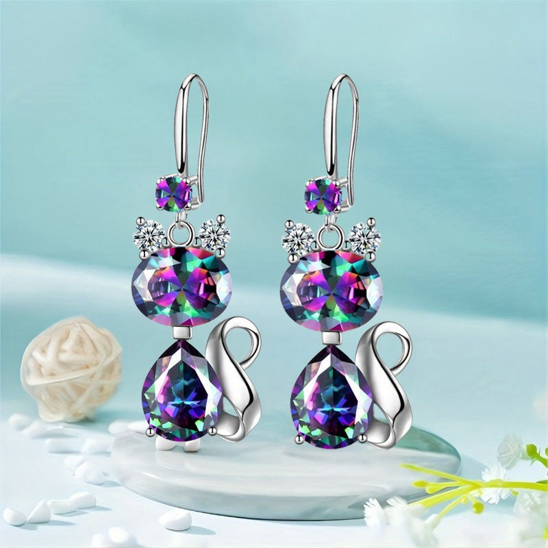 Simple Stylish Versatile And Cute Little Cat Sparkling Earrings