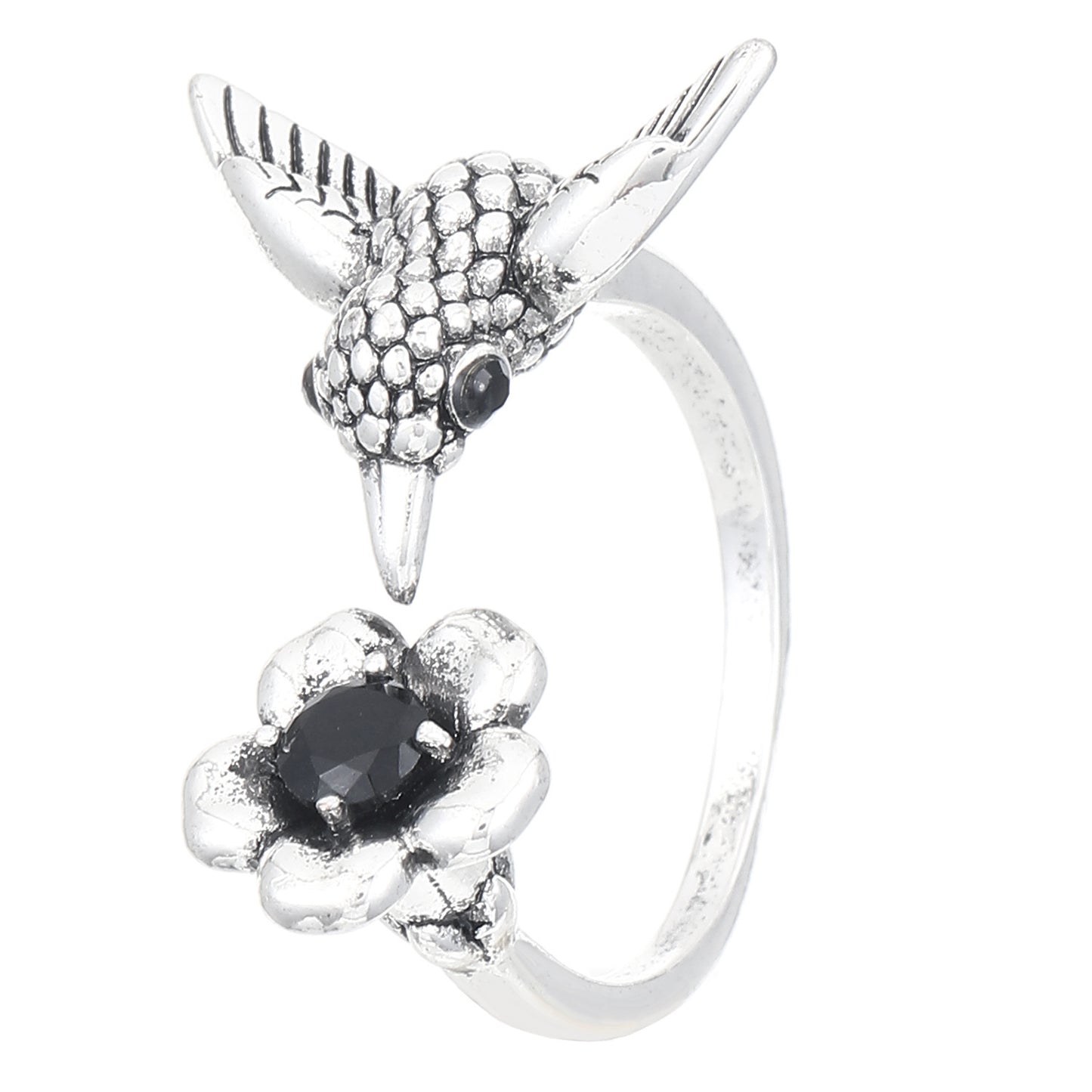 Floral And Hummingbird Vintage Open Ring