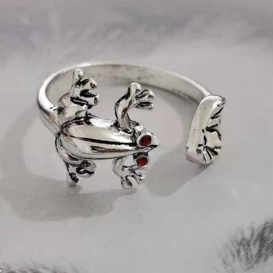 Retro-style Diamond-studded Frog Ring With An Antiqued Finish And Adjustable Opening
