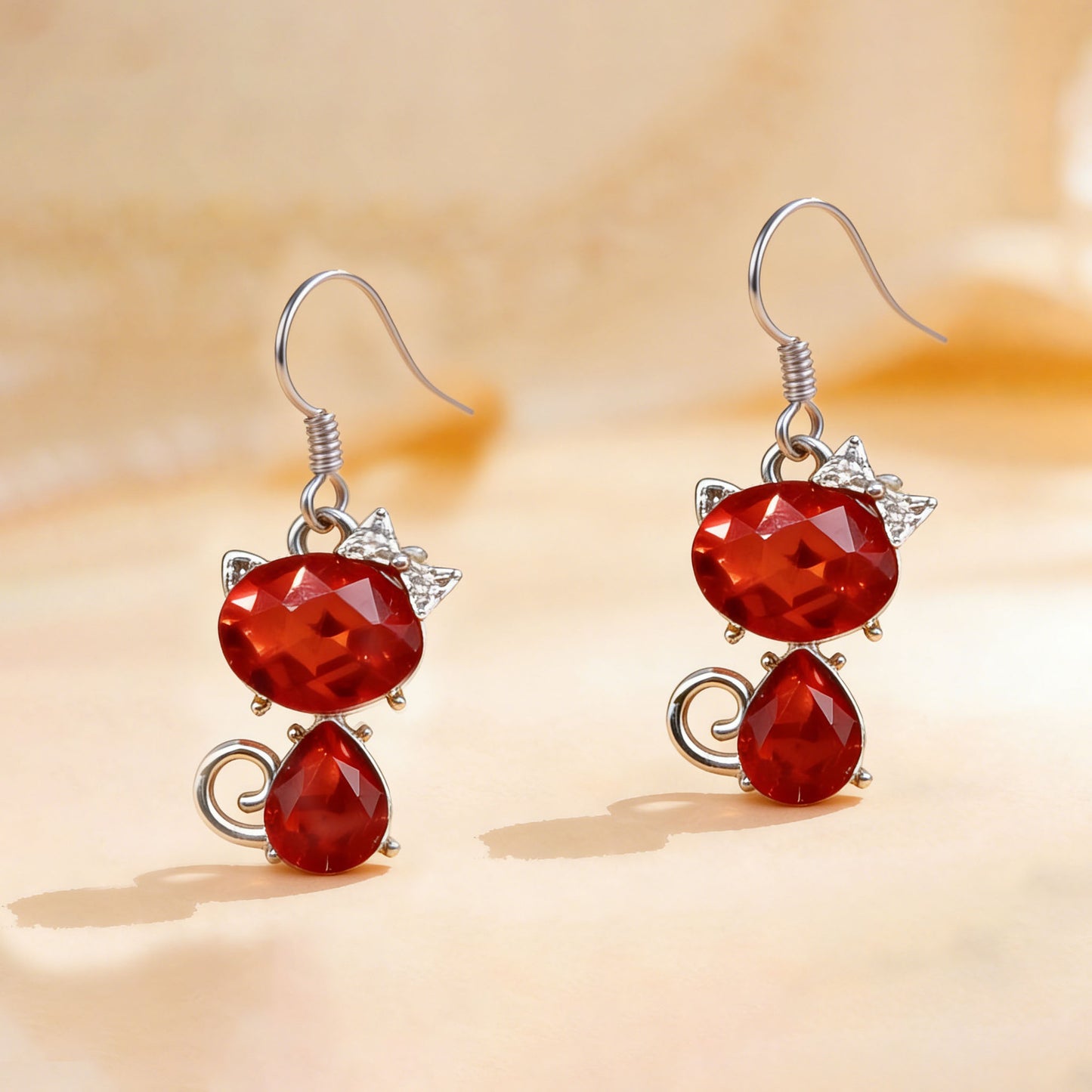 Creative Heart-Shaped Crystal Cat Pendant Earrings