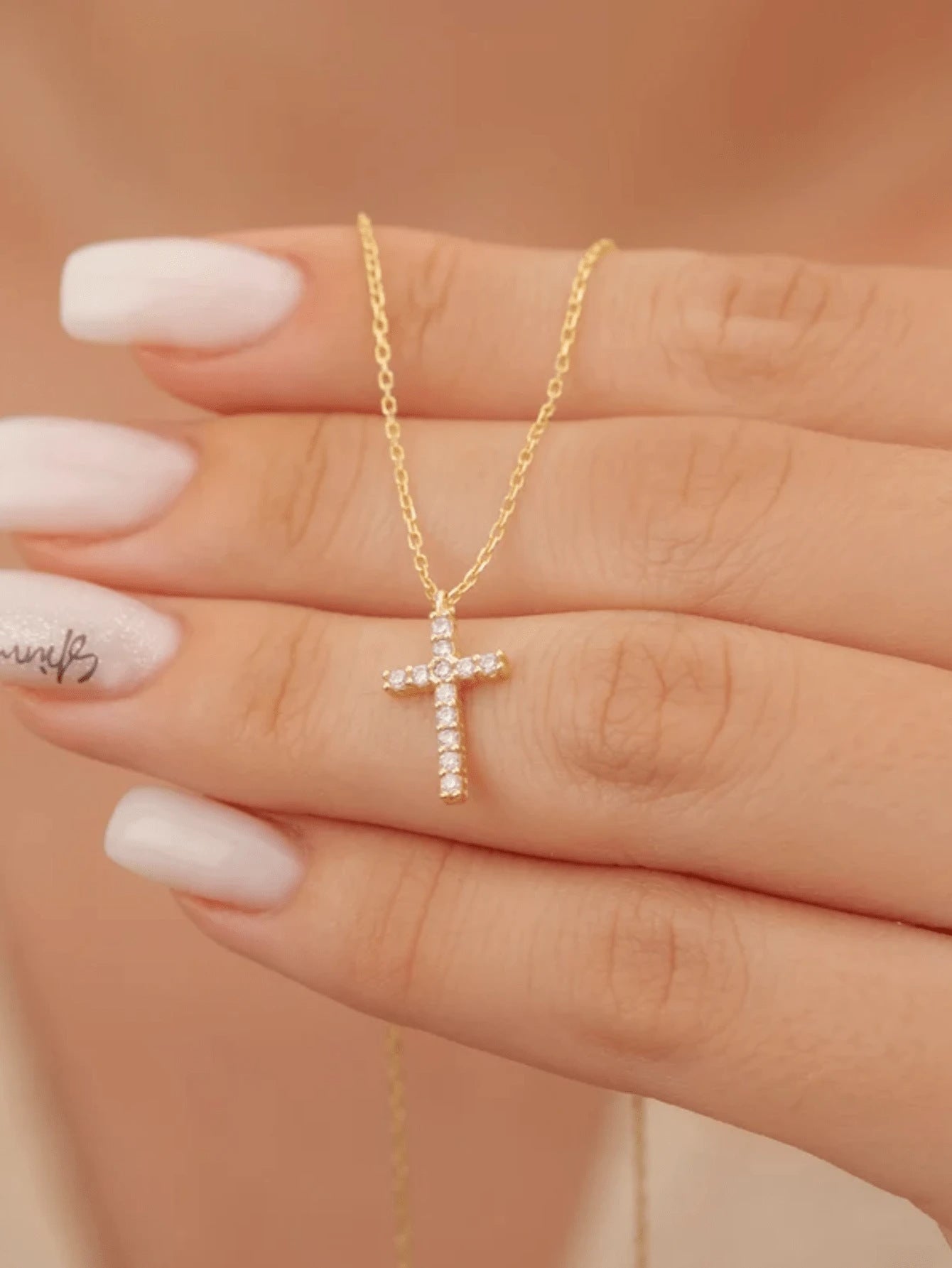 Cross Full Of Diamonds Womens Clavicle Chain Gold Pendant Girls Necklace