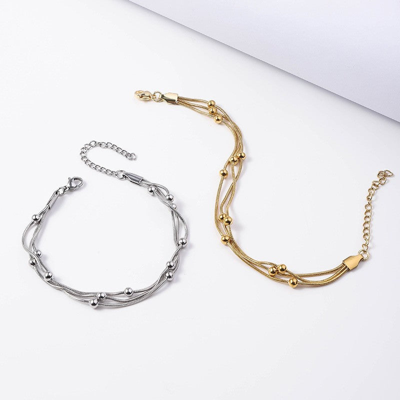 Stainless Steel Three-layer Beaded Bracelet Trendy Titanium Steel