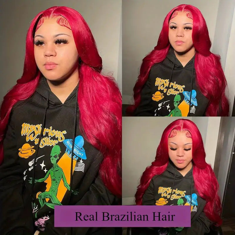 Womens Burgundy Long Curly Lace Wig Made From Heat-resistant Fibers