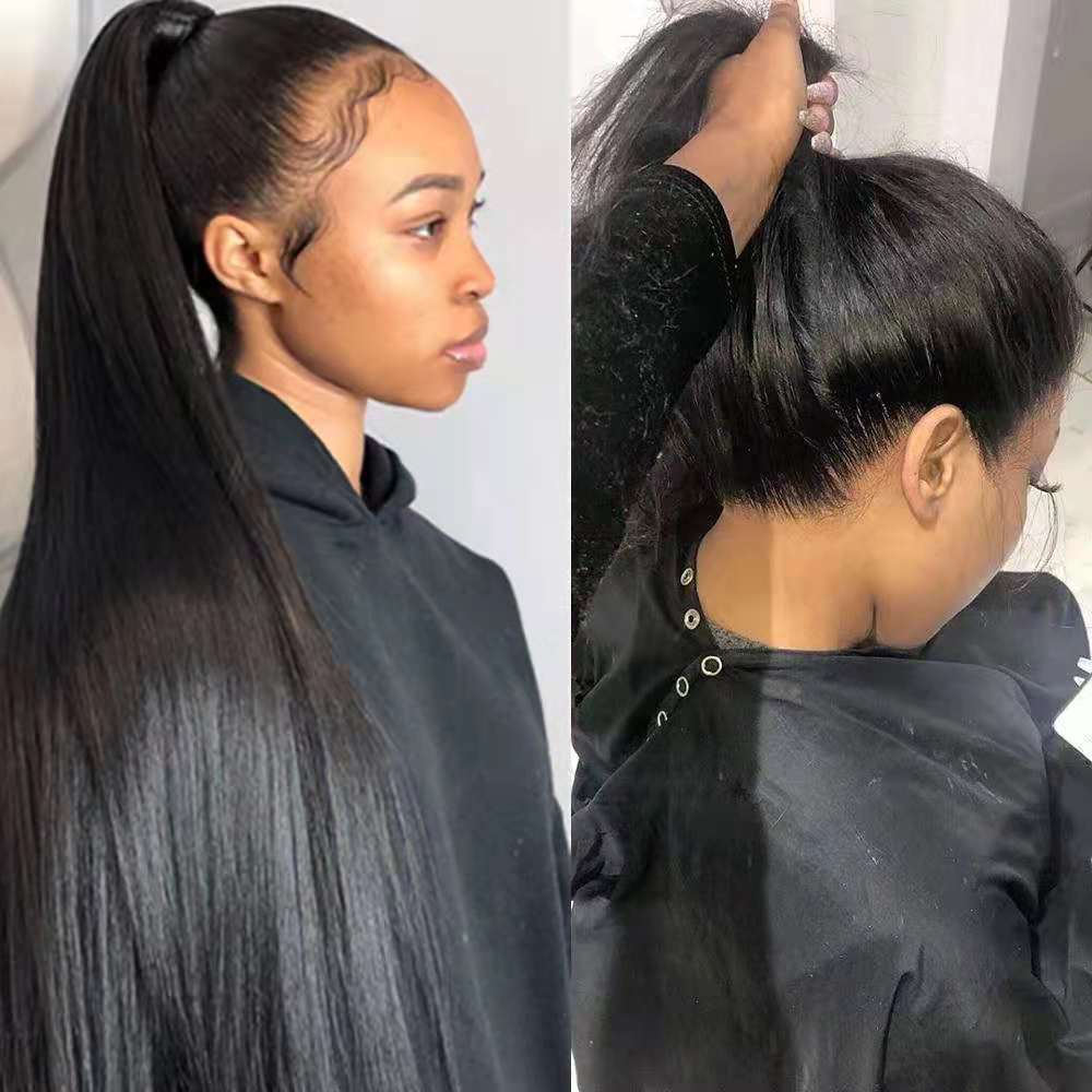 Mid-length Straight Hair Hand-woven Front Lace Wigs