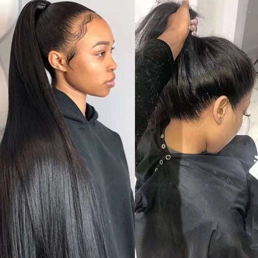 Mid-length Straight Hair Hand-woven Front Lace Wigs