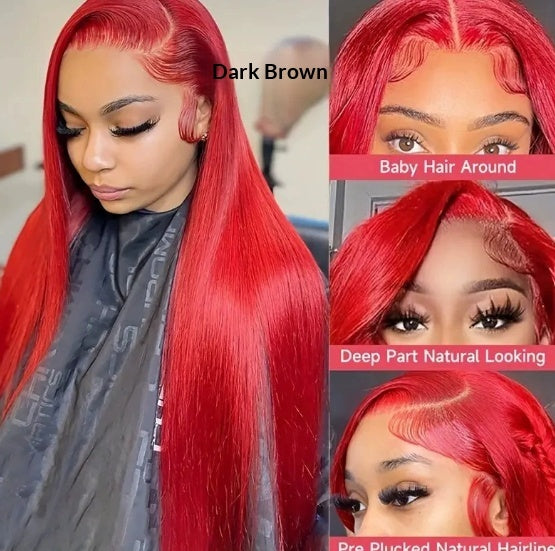 Front-lace Black Middle-parted Long Straight Hair For Womenfluffy Natural And Stylish Full Wig