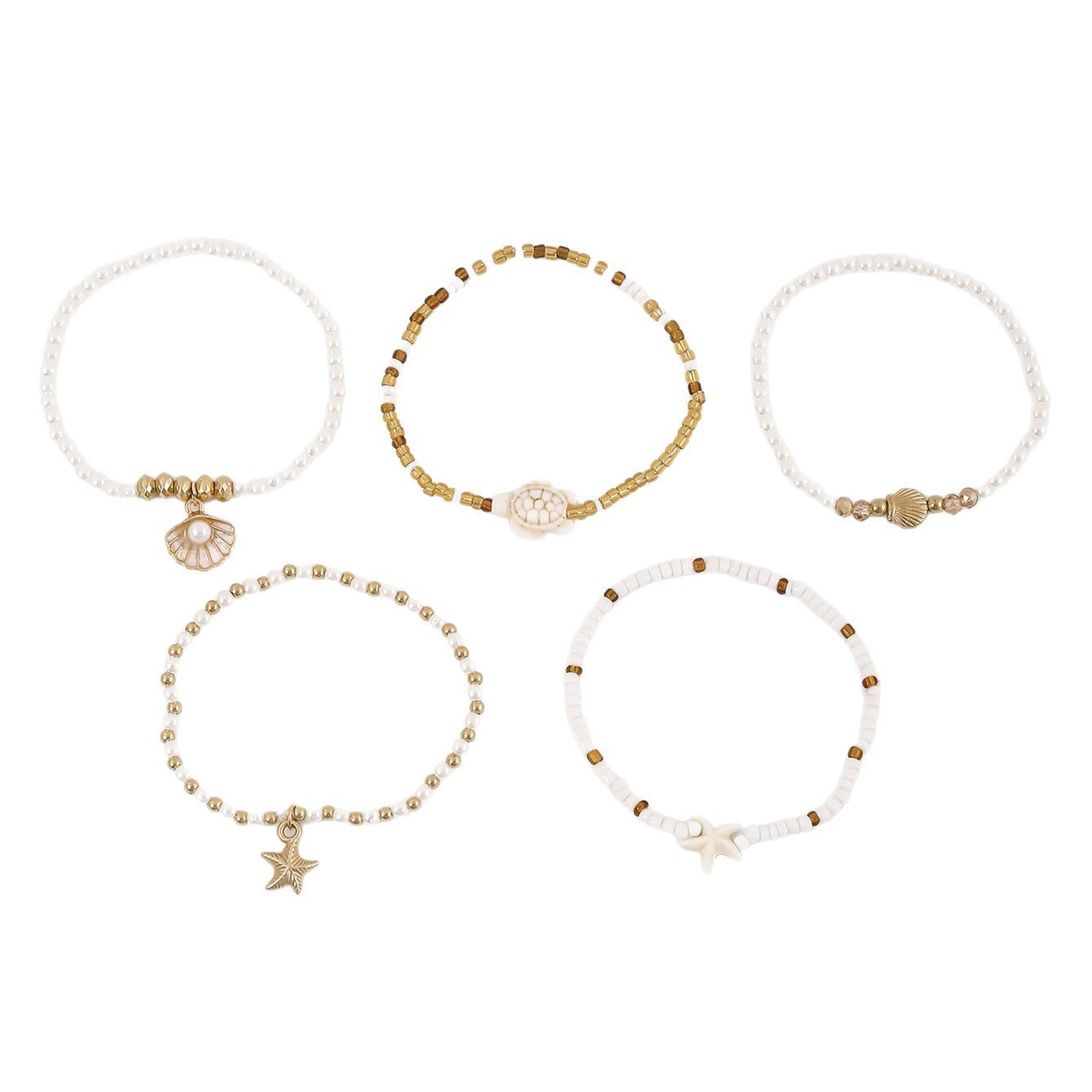 Starfish And Turtle Beaded Bracelet Set