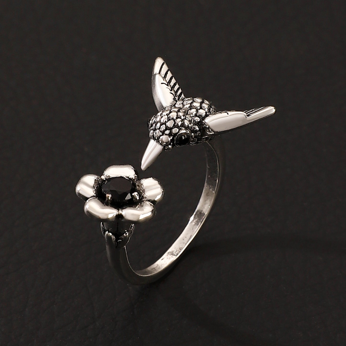 Floral And Hummingbird Vintage Open Ring