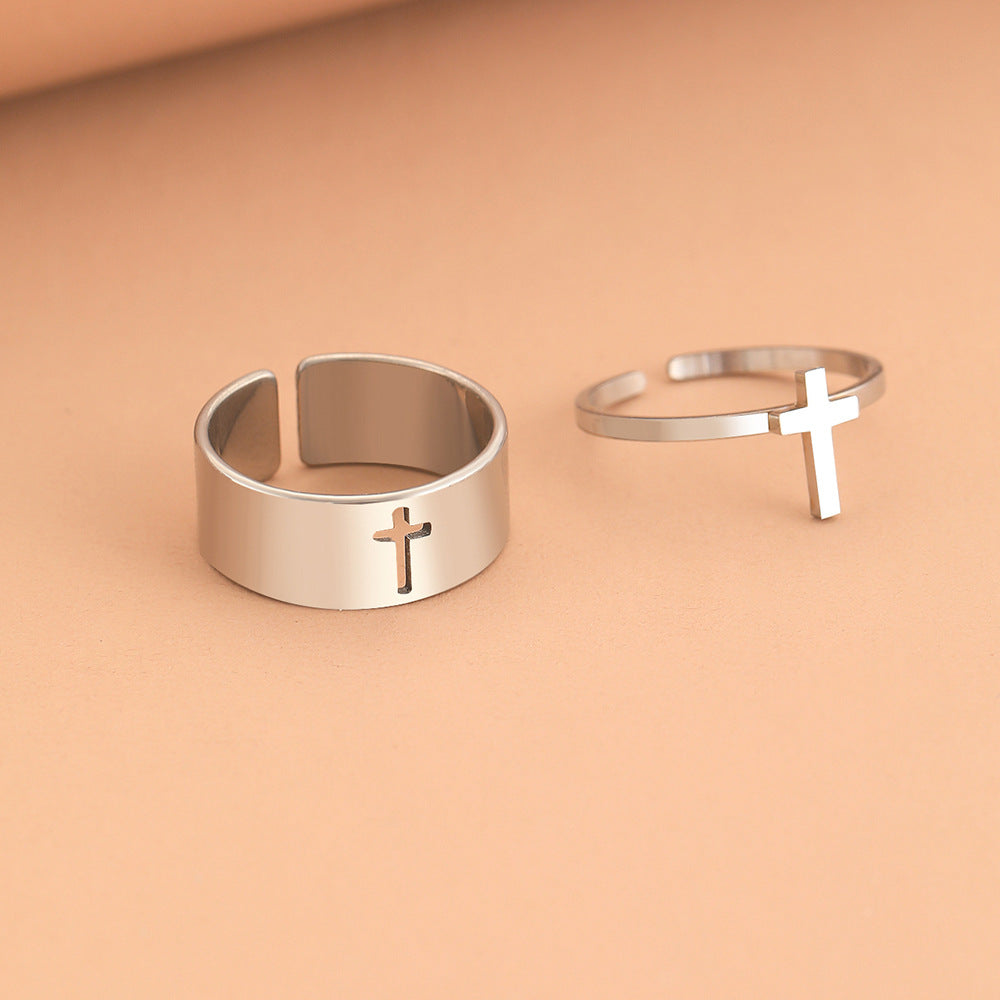 Stylish Stainless Steel Open Cross Ring Set