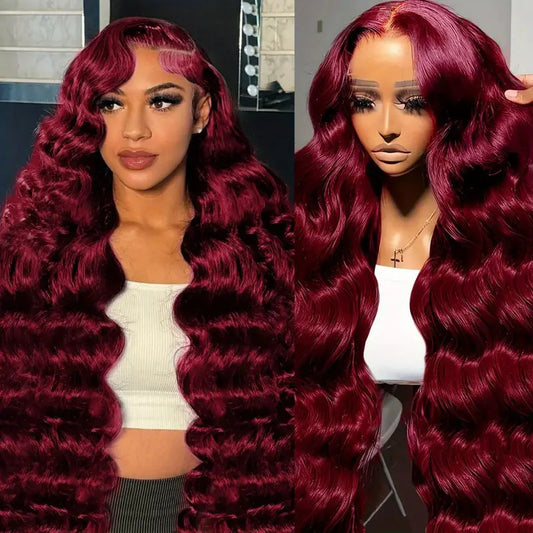 Womens Burgundy Long Curly Lace Wig Made From Heat-resistant Fibers