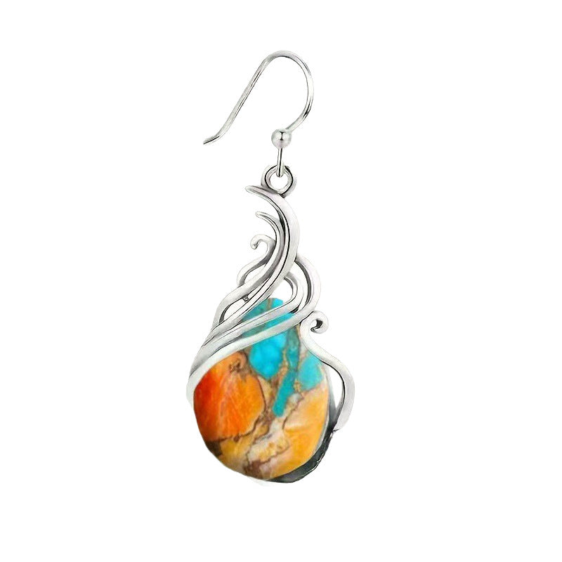 Bohemian Womens Turquoise Patterned Hollow Waterdrop Earrings