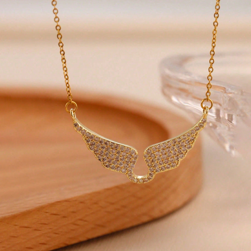 Full-Diamond Angel Wings Pendant Necklace