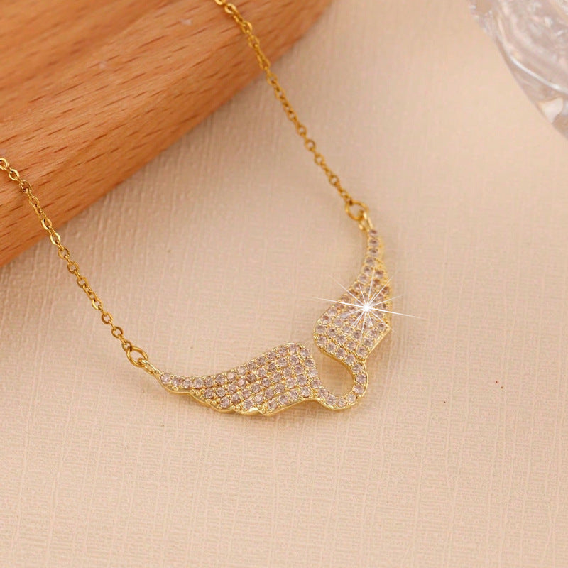 Full-Diamond Angel Wings Pendant Necklace