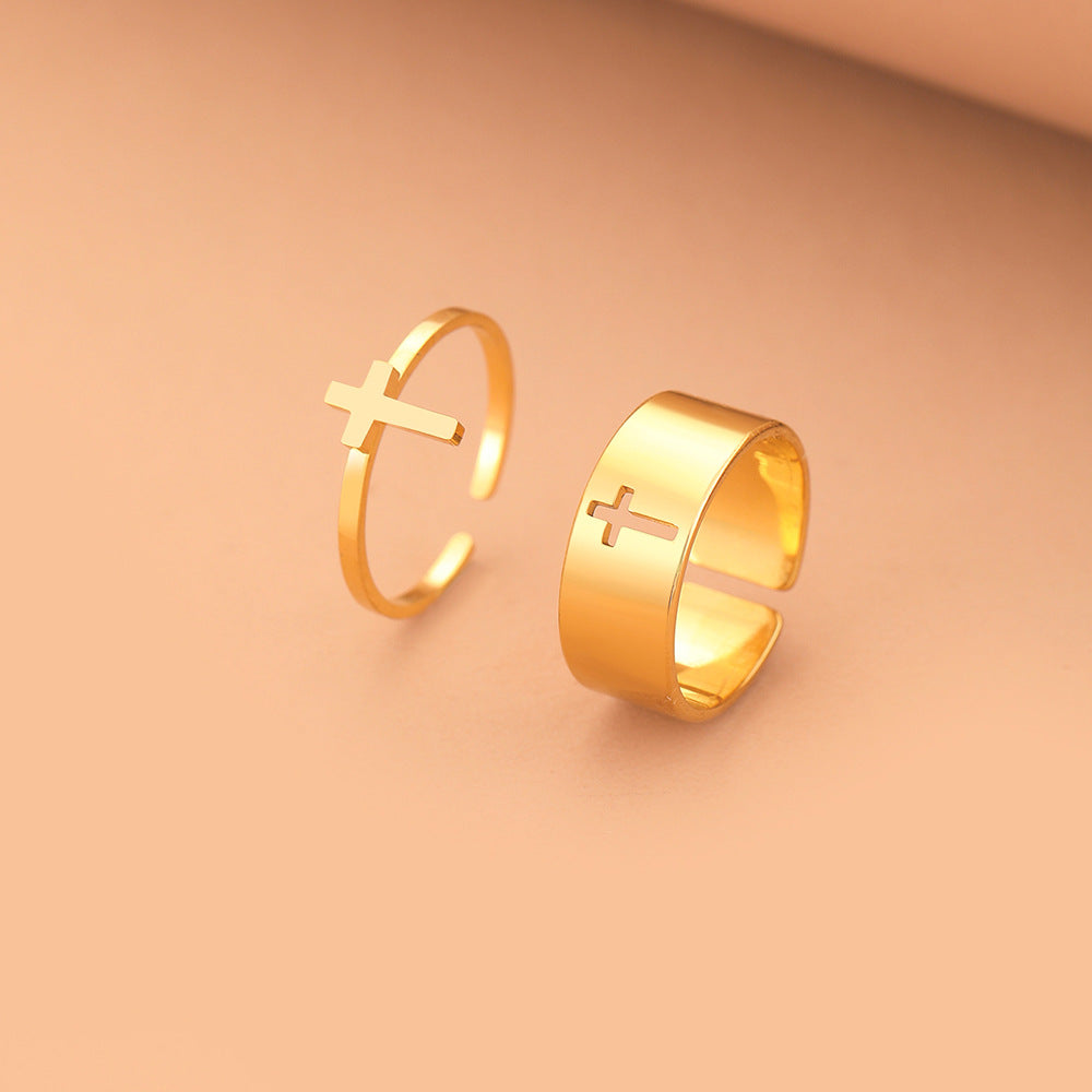 Stylish Stainless Steel Open Cross Ring Set
